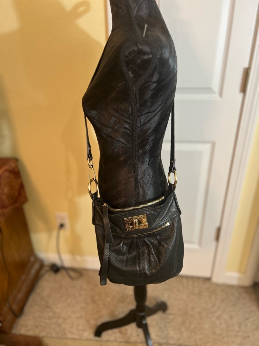 Black genuine, leather Crossbody Shoulder Bag
